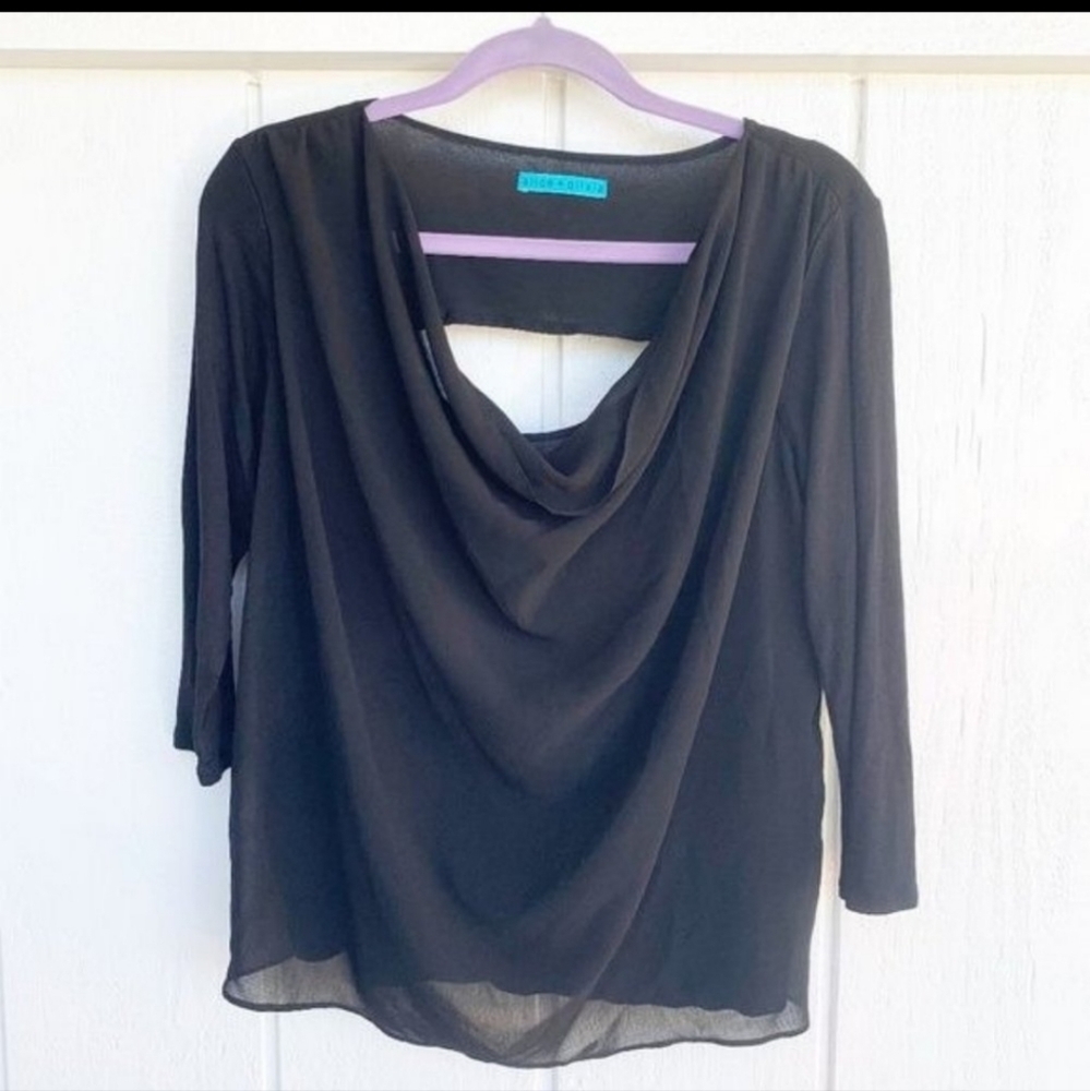 ALICE + OLIVIA Black Drape Front Cutout Blouse Women's Size Medium M